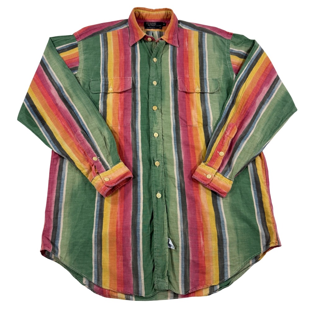 Vintage Polo Ralph Lauren Multi Color Stripe Button Down Shirt Men's M USA Made